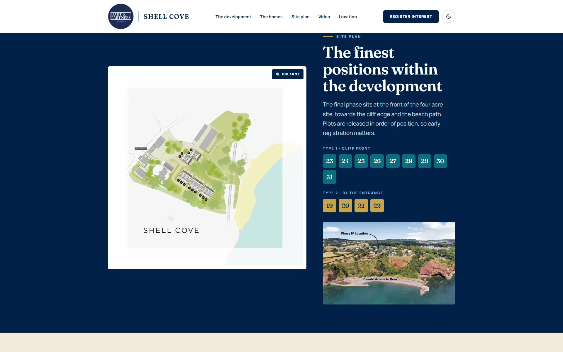 The Shell Cove site plan with numbered plots grouped by house type